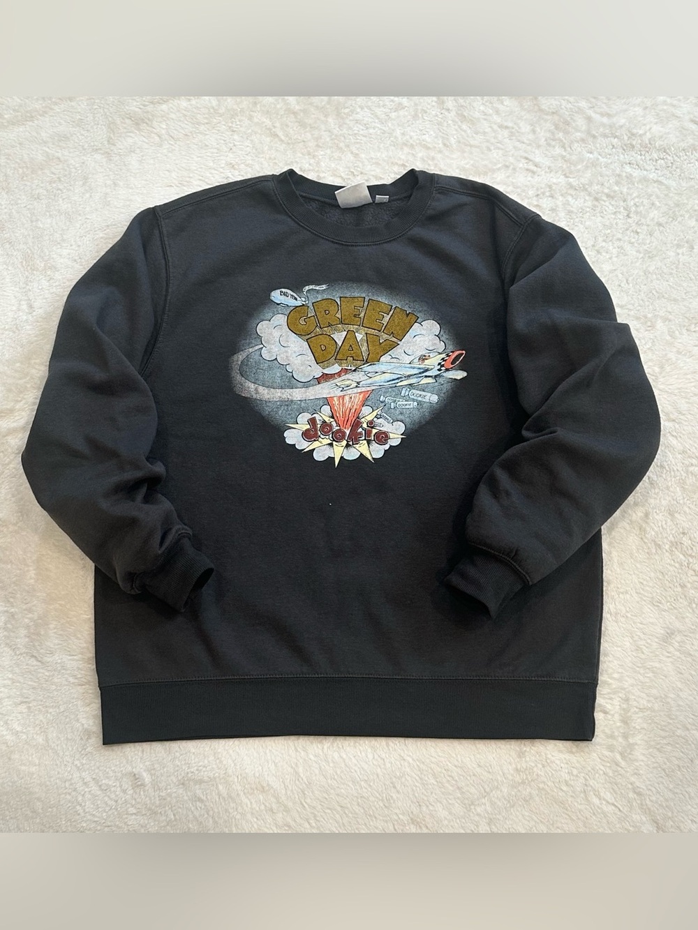 Green Day Dookie Graphic Crewneck Sweatshirt Black XL Fits Medium/Large 23x26.5